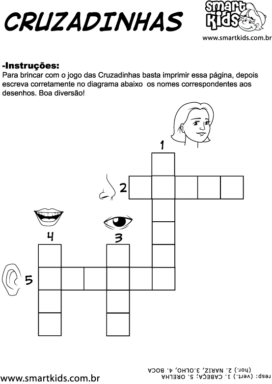 Palavras Cruzadas do Corpo Humano em COQUINHOS